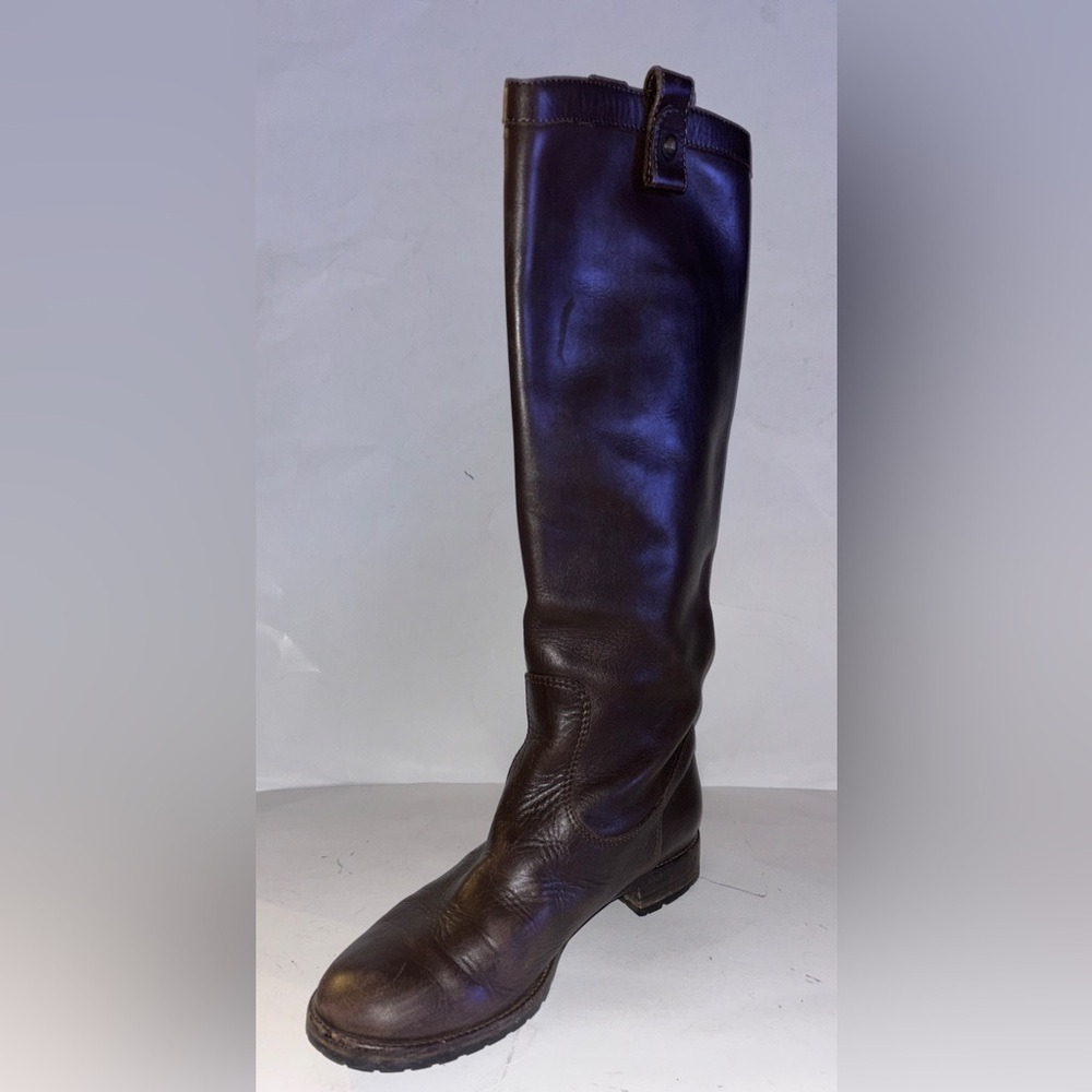 Women Knee High Tall Riding Brown Leather Boots Size 38 Made Italy Vero Curio